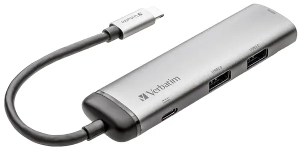 Hub USB Verbatim - Multiport Hub, 4 porturi, USB-C, gri