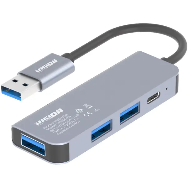 Hub Vision Touch VHUB02N, 2 x USB-A 2.0, 1 x USB-C 2.0, 1 x USB 3.0, Gri