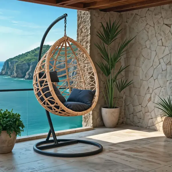 Hudson Pakoworld Balansoar suspendat, metal negru - PP natural - perna neagra, 109x119x195 cm Hudson Pakoworld Balansoar suspendat, metal negru - PP natural - pernă neagră, 109x119x195 cm