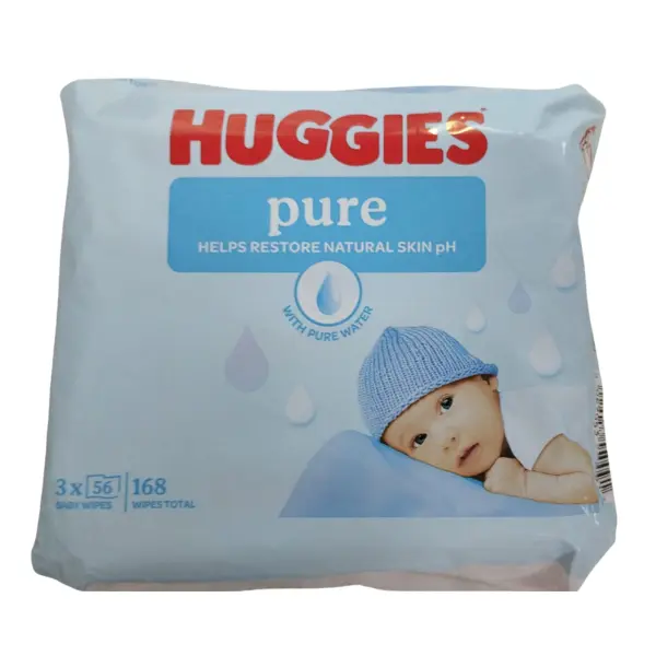Huggies Pure servetele umede trio | 3 pachete x 56 bucati