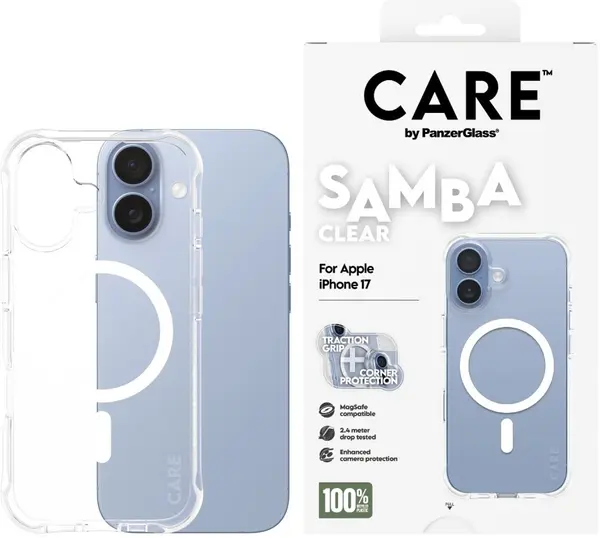 Husă CARE - Fashionable Samba, iPhone 17, White MagSafe, Clear