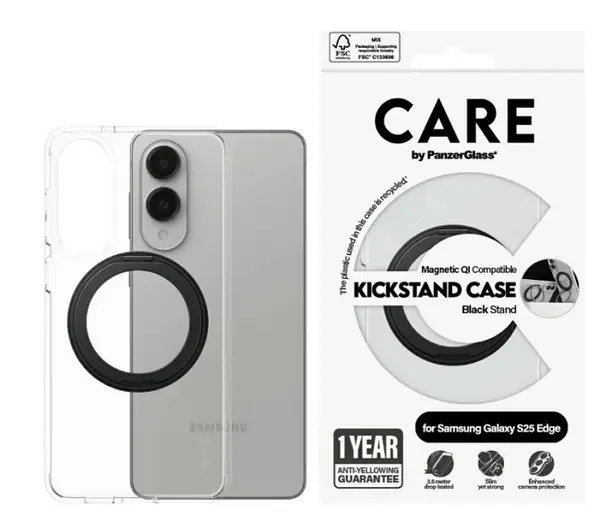 Husa CARE - Kickstand, Galaxy S25 Edge, QI, transparent