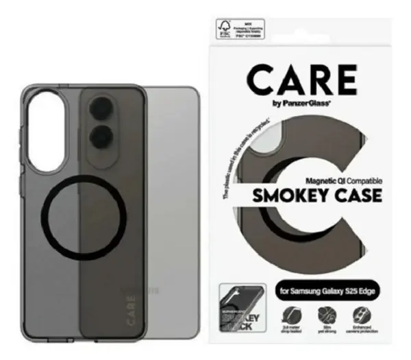 Husa CARE - Smokey, Galaxy S25 Edge, QI, negru