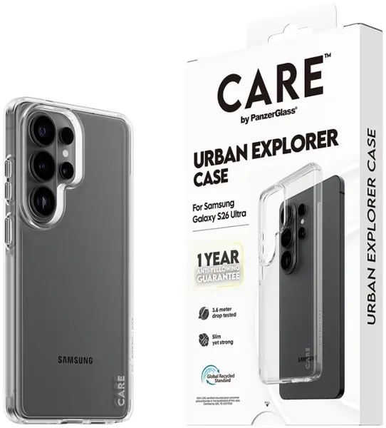 Husă CARE – Urban Explorer, Galaxy S26 Ultra, Qi, transparentă