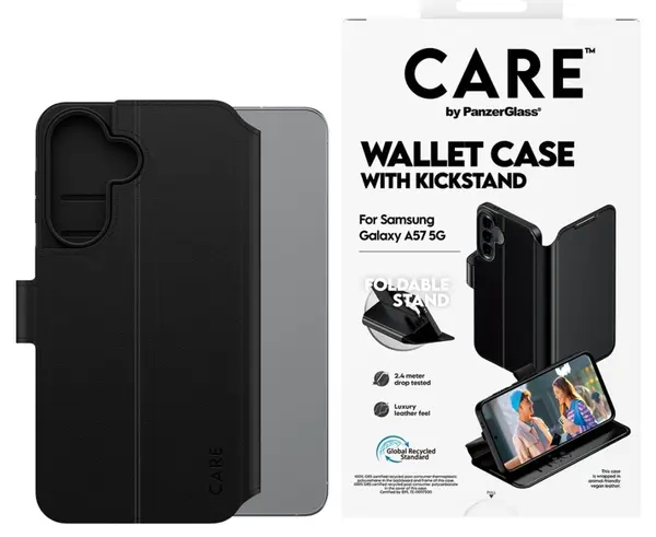 Husă CARE– Wallet Case cu Kickstand, Galaxy A57 5G, negru