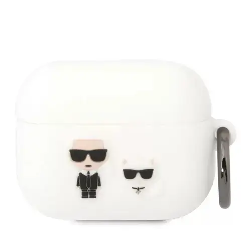 Husa casti Karl Lagerfeld pentru Airpods Pro, Karl Lagerfeld and Choupette, Silicon, Alb