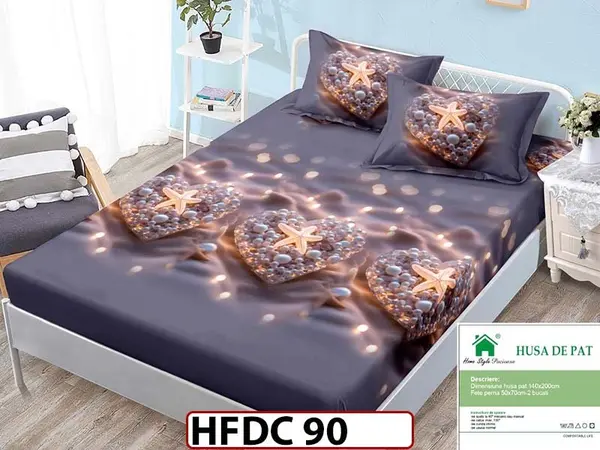 Husa de Pat din Finet + 2 Fete de Perne - Saltea 140x200 - Pat 2 Persoane - HFDC 90