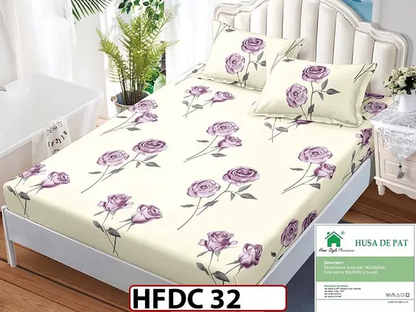 Husa de Pat din Finet + 2 Fete de Perne - Saltea 140x200 - Pat 2 Persoane -HFDC32