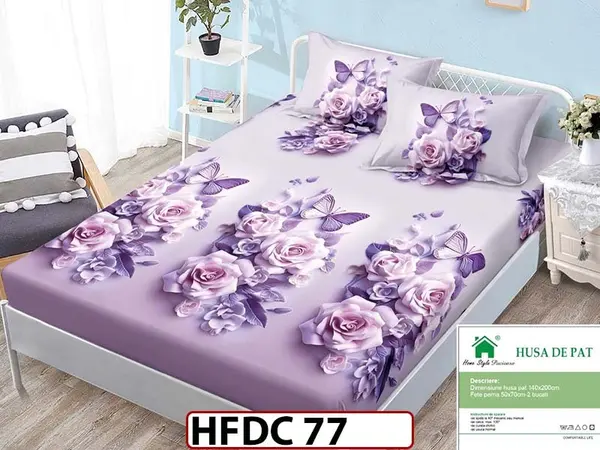 Husa de Pat din Finet + 2 Fete de Perne - Saltea 140x200 - Pat 2 Persoane - HFDC 77