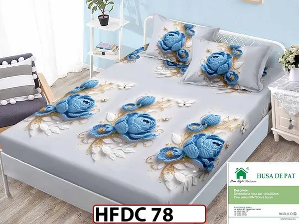 Husa de Pat din Finet + 2 Fete de Perne - Saltea 140x200 - Pat 2 Persoane - HFDC 78