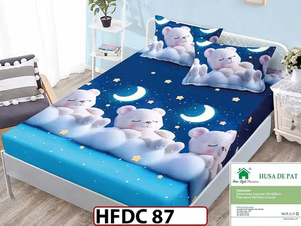 Husa de Pat din Finet + 2 Fete de Perne - Saltea 140x200 - Pat 2 Persoane - HFDC 87