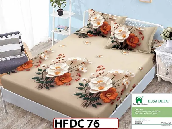 Husa de Pat din Finet + 2 Fete de Perne - Saltea 140x200 - Pat 2 Persoane - HFDC 76