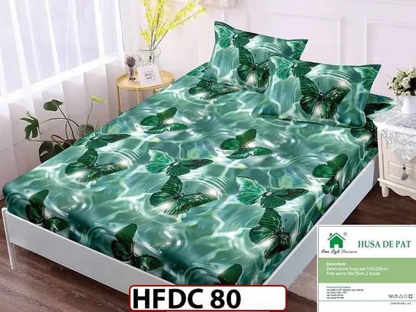 Husa de Pat din Finet + 2 Fete de Perne - Saltea 140x200 - Pat 2 Persoane - HFDC 80