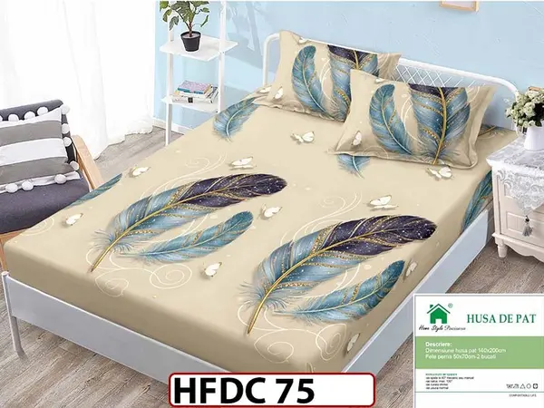 Husa de Pat din Finet + 2 Fete de Perne - Saltea 140x200 - Pat 2 Persoane - HFDC 75