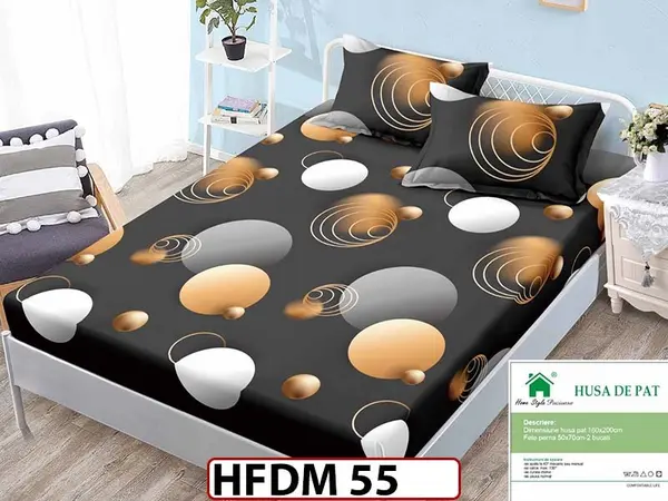 Husa de Pat din Finet + 2 Fete de Perne - Saltea 160x200 - Pat 2 Persoane - HFDM 55
