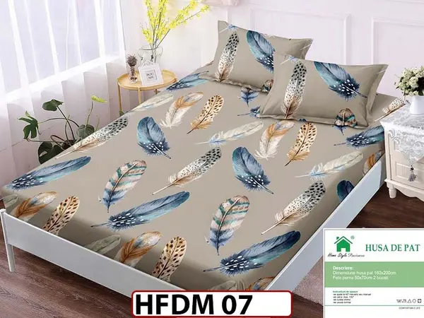 Husa de Pat din Finet + 2 Fete de Perne - Saltea 160x200 - Pat 2 Persoane - HFDM07
