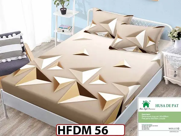 Husa de Pat din Finet + 2 Fete de Perne - Saltea 160x200 - Pat 2 Persoane - HFDM 56