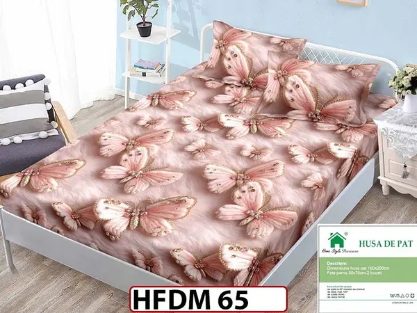 Husa de Pat din Finet + 2 Fete de Perne - Saltea 160x200 - Pat 2 Persoane - HFDM 65