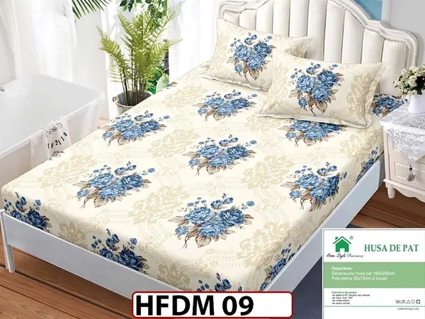 Husa de Pat din Finet + 2 Fete de Perne - Saltea 160x200 - Pat 2 Persoane - HFDM09