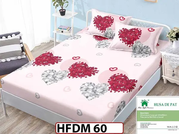 Husa de Pat din Finet + 2 Fete de Perne - Saltea 160x200 - Pat 2 Persoane - HFDM 60