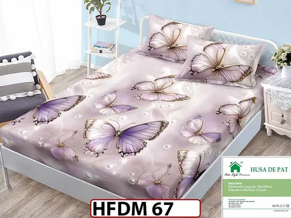 Husa de Pat din Finet + 2 Fete de Perne - Saltea 160x200 - Pat 2 Persoane - HFDM 67