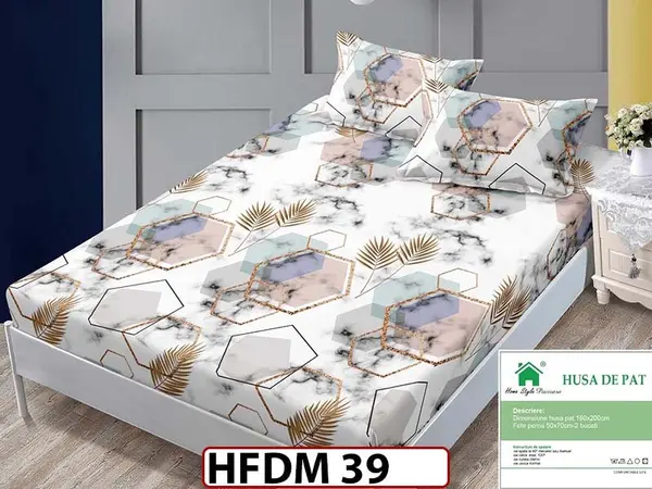 Husa de Pat din Finet + 2 Fete de Perne - Saltea 160x200 - Pat 2 Persoane - HFDM39