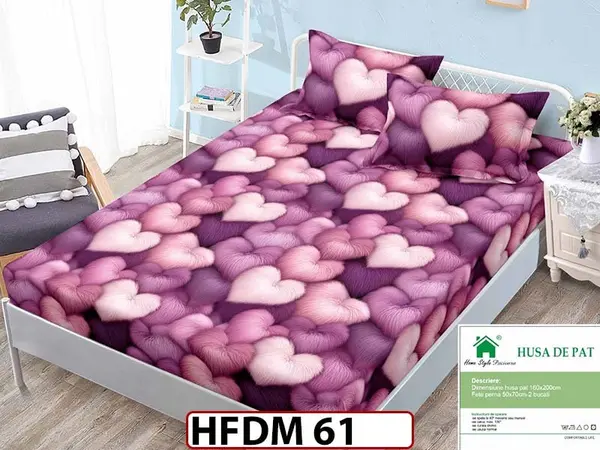 Husa de Pat din Finet + 2 Fete de Perne - Saltea 160x200 - Pat 2 Persoane - HFDM 61