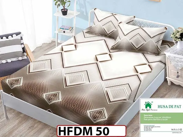 Husa de Pat din Finet + 2 Fete de Perne - Saltea 160x200 - Pat 2 Persoane - HFDM 50
