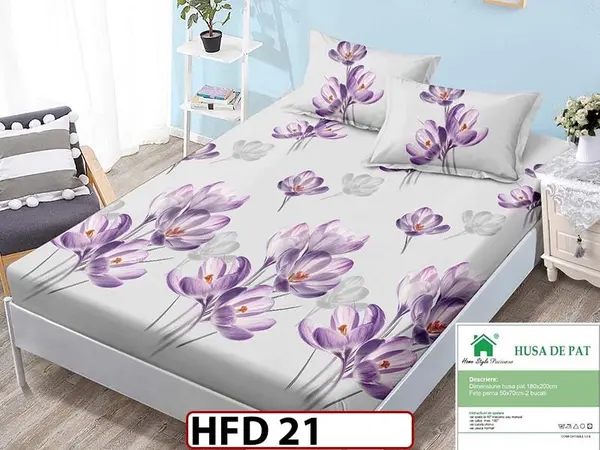 Husa de Pat din Finet + 2 Fete de Perne - Saltea 180x200 - Pat 2 Persoane - HFD21