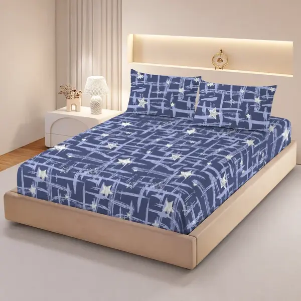 Husa de pat Finet + 2 fete de perna, pentru saltea de 160x200 cm, Navy Grid, Promo 4