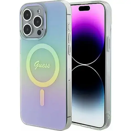 Husa de protectie Guess IML Iridescent Script MagSafe Case for iPhone 15 Pro (Roz)