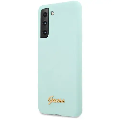 Husa de protectie Guess Silicone Metal Logo Script pentru Samsung Galaxy S21 Plus 5G (Verde)