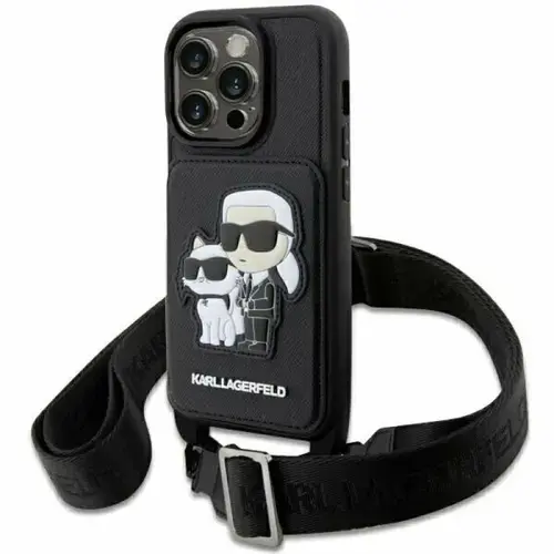 Husa de protectie Karl Lagerfeld Saffiano Crossbody Karl and Choupette NFT pentru iPhone 14 Pro Max (Negru)