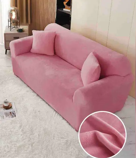 Husa Elastica, 130cm-180cm, pentru Canapea 2 Locuri - M - Jojo Home, Catifea, Roz inchis