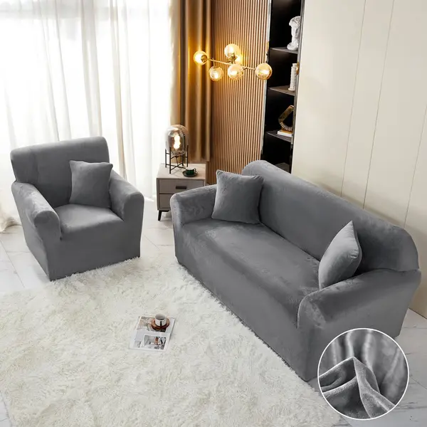 Husa Elastica, 130cm-180cm, pentru Canapea 2 Locuri - M - Jojo Home, Catifea, Gri inchis