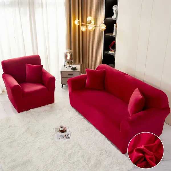 Husa Elastica, 130cm-180cm, pentru Canapea 2 Locuri - M - Jojo Home, Catifea, Rosu