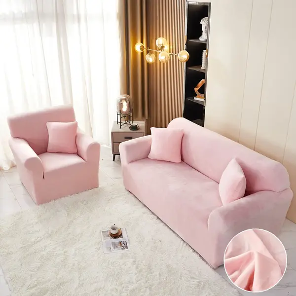 Husa Elastica, 180cm-230cm, pentru Canapea 3 Locuri - L - Jojo Home, Catifea, Roz