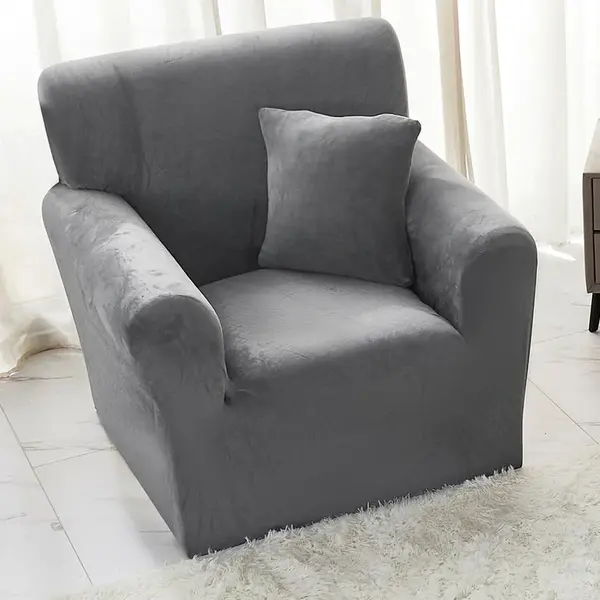 Husa Elastica, 90cm-130cm, pentru Fotoliu cu brate, Jojo Home, Catifea, Gri inchis