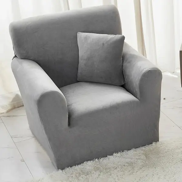Husa Elastica, 90cm-130cm, pentru Fotoliu cu brate, Jojo Home, Catifea, Gri deschis