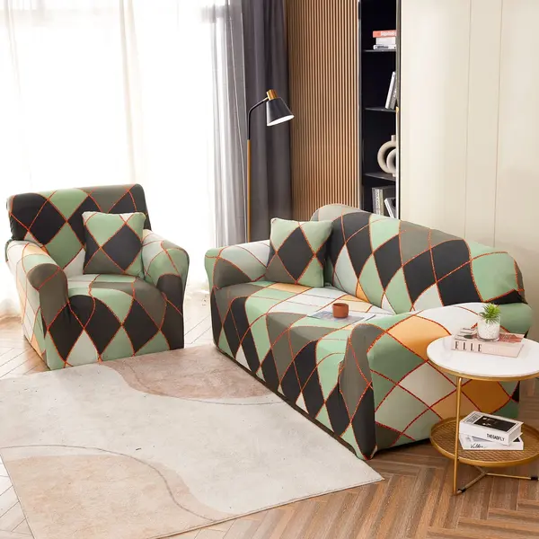 Husa Elastica Pentru Canapea 2 Locuri - M - Jojo Home, Multicolor, forme geometrice