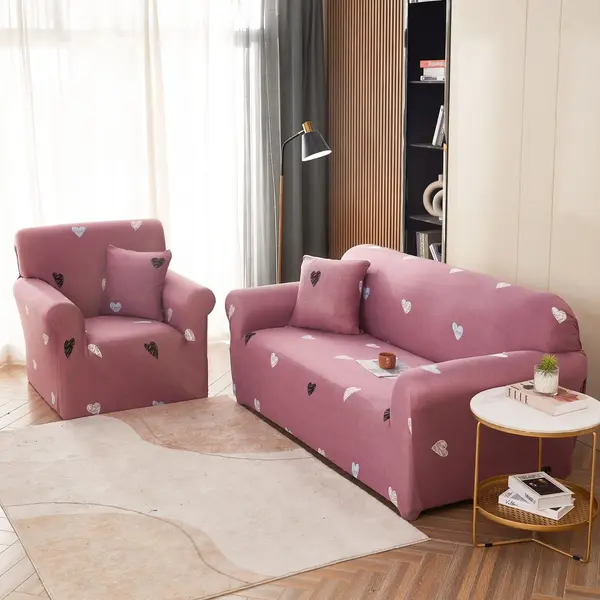Husa Elastica Pentru Canapea 2 Locuri - M - Jojo Home, Roz, inimioare