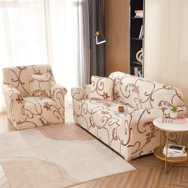 Husa Elastica Pentru Canapea 3 Locuri - L - Jojo Home, Bej, flori