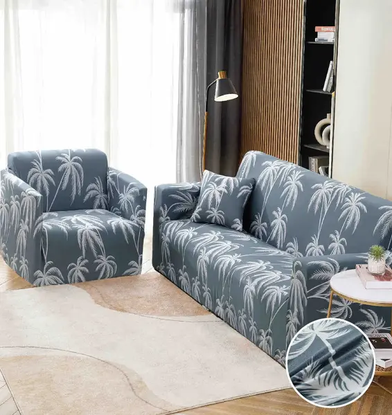 Husa Elastica Pentru Canapea 3 Locuri - L - Jojo Home, Gri-Alb, palmieri