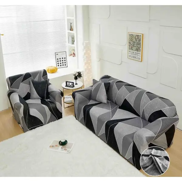 Husa Elastica Pentru Canapea 3 Locuri - L - Jojo Home, Gri, Forme Geometrice