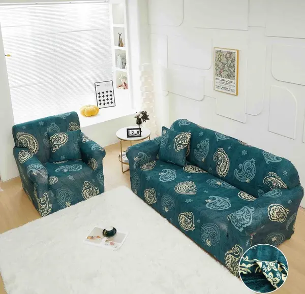 Husa Elastica Pentru Canapea 3 Locuri - L - Jojo Home, Turquoise, Model Tribal