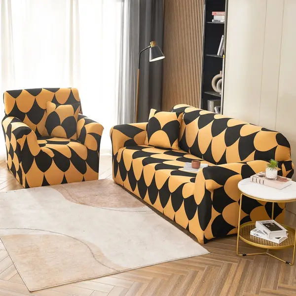 Husa Elastica Pentru Fotoliu cu brate, Jojo Home, Bej-Negru, model clasic