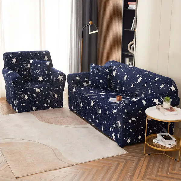 Husa Elastica Pentru Fotoliu cu brate, Jojo Home, Bleumarin-Alb, stelute