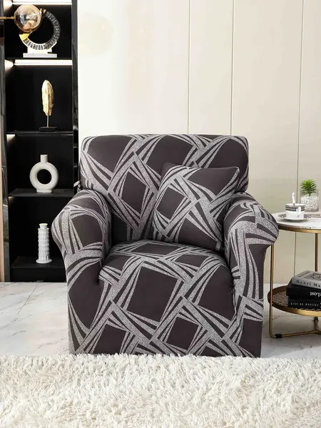 Husa Elastica Pentru fotoliu cu brate, Jojo Home, Gri, forme geometrice
