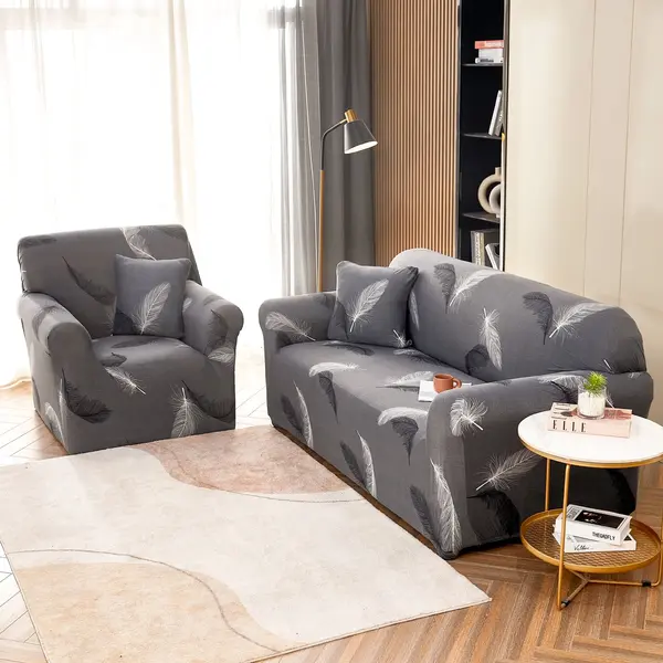 Husa Elastica Pentru Fotoliu cu brate, Jojo Home, Gri, pene