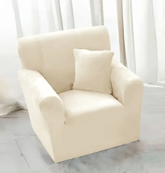 Husa elastica universala, pentru fotoliu cu brate, Catifea Crem